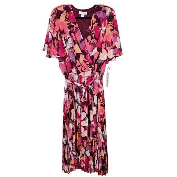 Liz Claiborne Dresses & Skirts - Liz Claiborne Wild Cherry Floral Pleated Wrap Midi‎ Dress XXLNWT New Plus Size